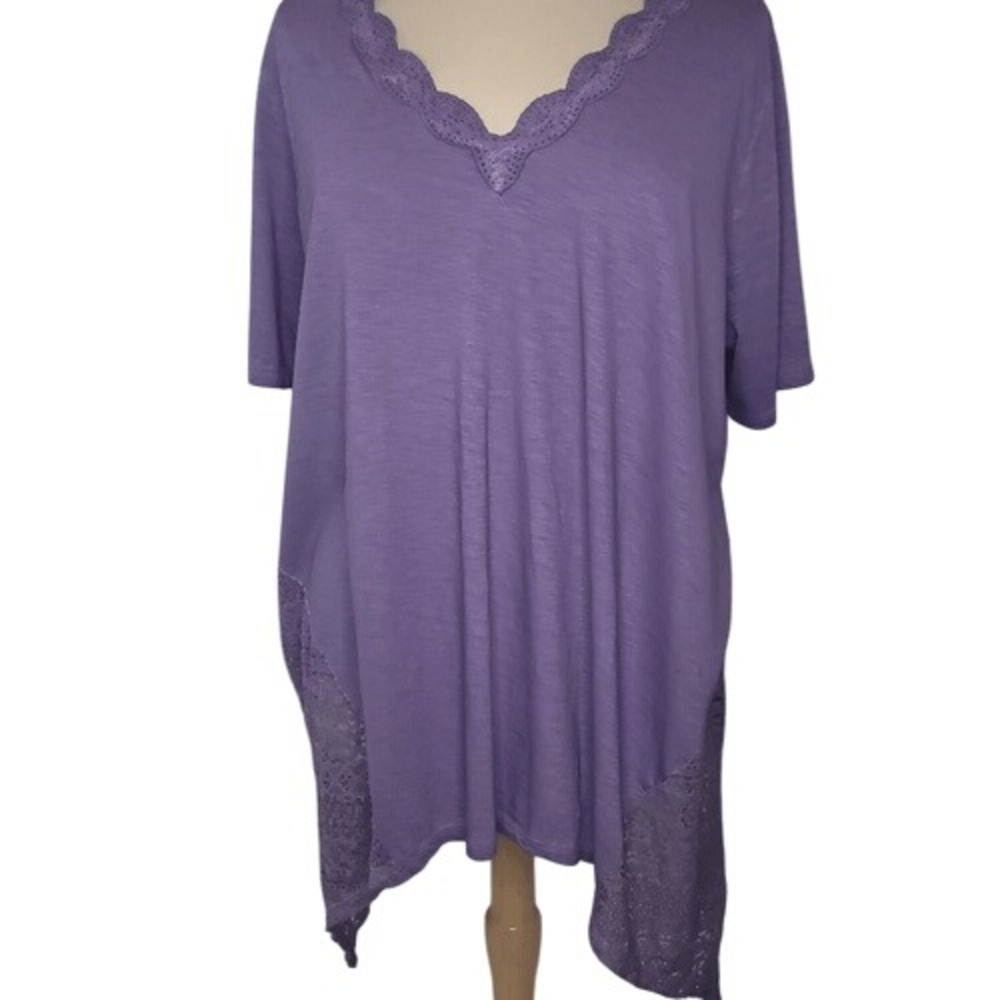 Roaman's‎ Purple V-Neck Sharkbite Hem Top